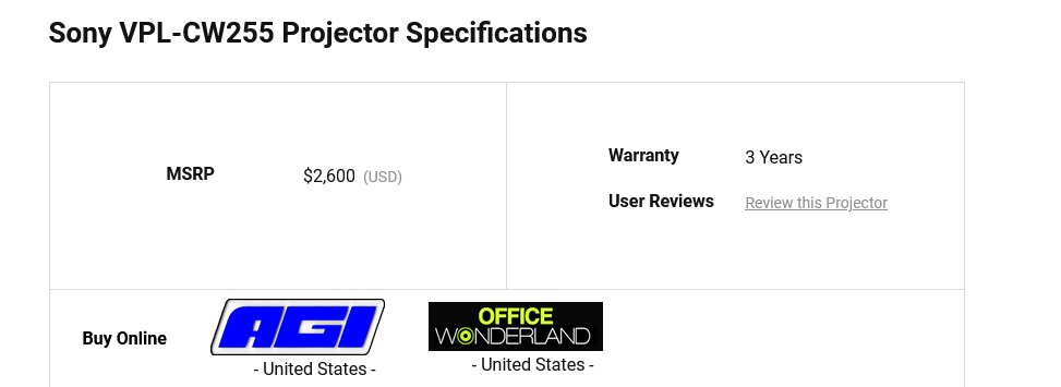 Sony VPL-CW255 Projector