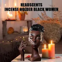 Black Woman Face Head Incense Burner Stick Holder Resin Incense Burner Head Shape Room Home Decor Gift