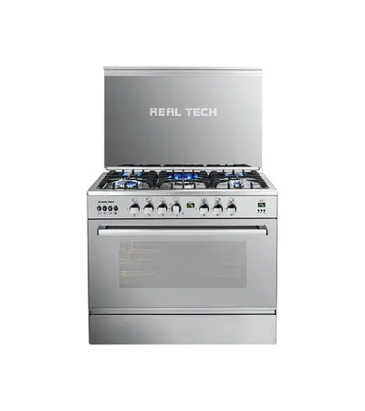 Real Tech Lion Digital Cooker, 5 Burners, Timer, Cast, Full Safety, Imported Italian Sabaf Room Burners, Wide Oven, Motor and Grill Skewers
