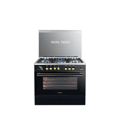 Real Tech Pro Black Sensor 5 Burner Cooker Touch Screen, Cast, Full Safety, Oven Temperature Reader Sensor, Oven and Grill Work Together