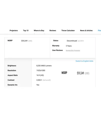 Hitachi CP-HD9321 DLP Projector Specs