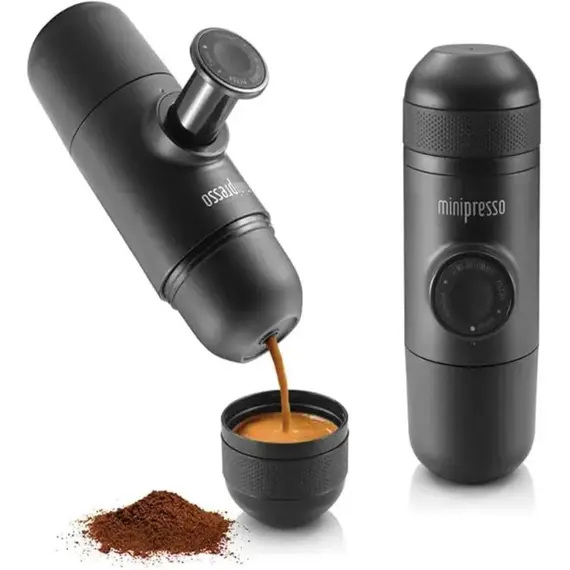 Mamino Portable Mini Hand Press Espresso Coffee Maker Travel Coffee Maker Black Metal Mixed Material, 3 image
