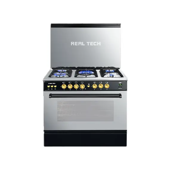 Real Tech Rock Black Steel Gas Cooker Full Safety Digital Timer Golden Key